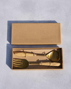 Saladier décoratif en acier inoxydable argenté, long style paille, poignée en laiton faite à la main, couverts à salade en acier inoxydable - Product Image 6