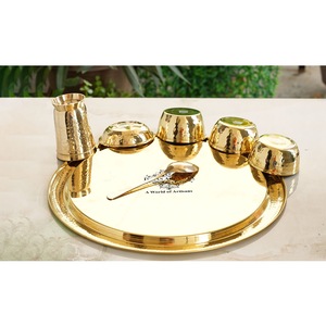 IndianArtVilla Ensemble de dîner 7 pièces en laiton pur martelé-16 "pouces pour la maison, hôtel et restaurant - Product Image 3