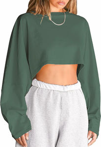 Primavera Otoño Verano Mujer Crop Top Sudadera Transpirable Color Blanco Cuello Redondo Crop Tops Pullover Sudaderas - Product Image 5