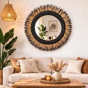 Miroirs marocains faits à la main avec franges, décoration murale bohème, cadre artisanal en raphia, décoration naturelle pour la maison, design ethnique unique, idée cadeau. - Product Image 1