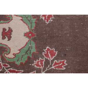 Turkish Rug, 1.6x9.8 ft Vintage Rug, <b>Brown</b> Check <b>Wool</b> Rug - Product Image 5