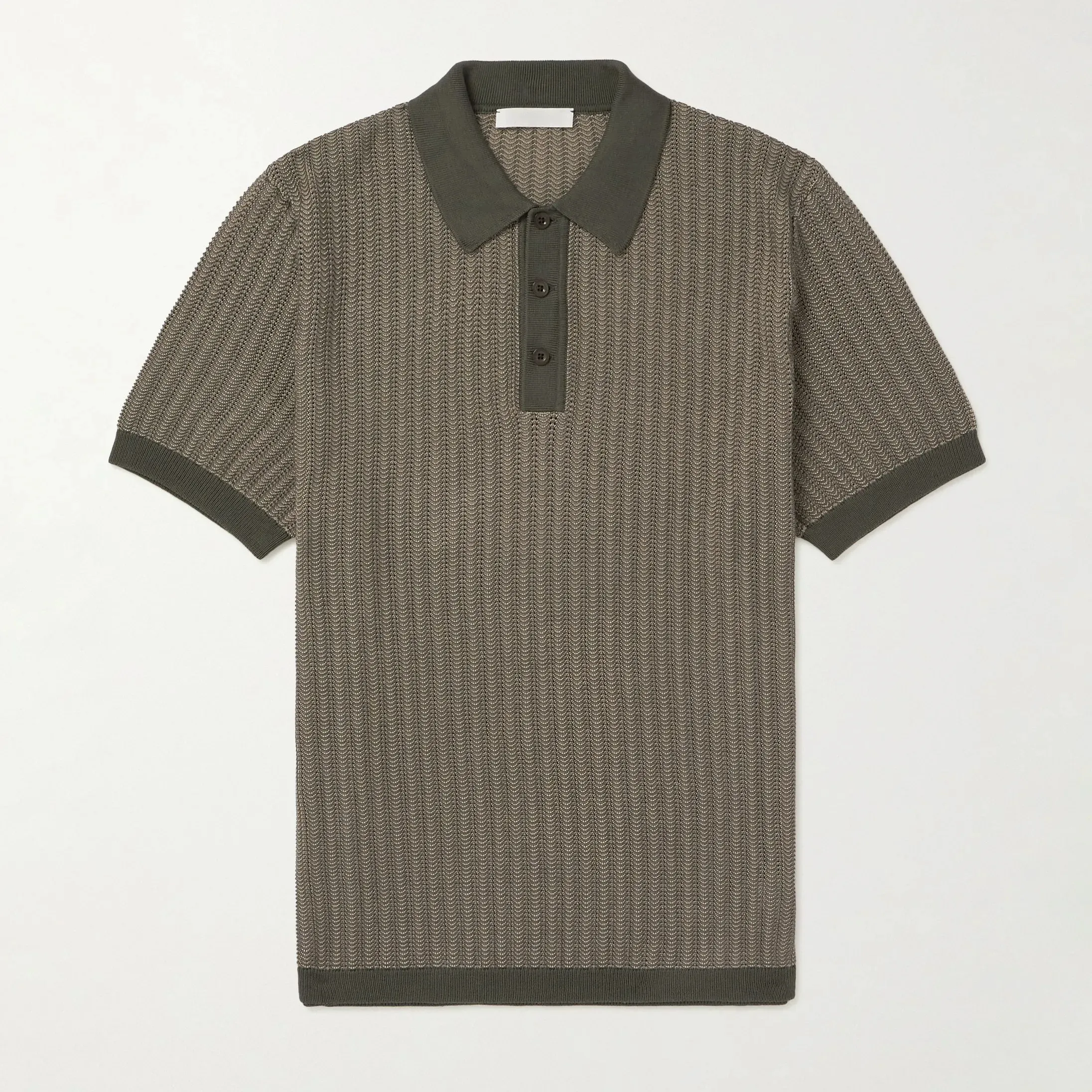 Suéter de manga curta macio masculino personalizado de fábrica, camisa polo de mistura de algodão e seda em crochê com textura ondulada