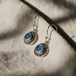 925 argent sterling bleu calcédoine pierres précieuses boucles d'oreilles bijoux en argent vintage vêtements quotidiens boucles d'oreilles saint valentin cadeau pour elle - Product Image 2