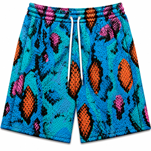 Pantalones Cortos de Baloncesto de Malla con Estampado de Serpiente Pitón Neón Premium para Hombre y Mujer, Patrón Vibrante de Reptil Azul, Rosa y Naranja, de Alto Rendimiento - Product Image 1