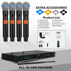 5 Core <b>Wireless</b> <b>Microphone</b> System 4 Channel UHF 492F Range Portable Receiver w Cordless Mic - Product Image 1