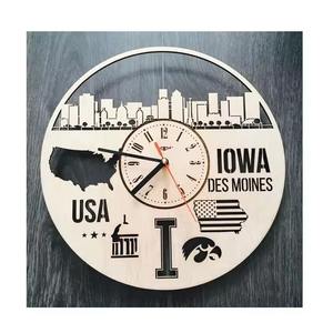 Vente en gros horloge murale moderne écologique en MDF travail au laser personnalisé bois peint mur silencieux artisanat en bois boîtes en bois panneaux muraux - Product Image 2