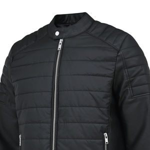 แจ็คเก็ตนักขี่จักรยานแขนเต็มของผู้ชายทำจาก PU ผ้าสีดำล้วนคอเสื้อตรงจากผู้ผลิตสามารถปรับแต่งได้ - Product Image 2