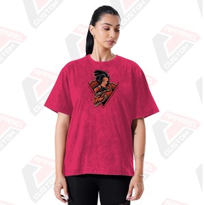 T-shirt élégant délavé à l'acide pour femmes Design tendance et confortable avec appliques écologiques pour l'été en velours côtelé batik denim - Product Image 3