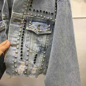 Chaqueta vaquera con tachuelas y remaches de industria pesada para mujer, Colección Primavera Verano 2024, chaqueta vaquera con cuentas de uñas desgastadas, Top para invierno - Product Image 3