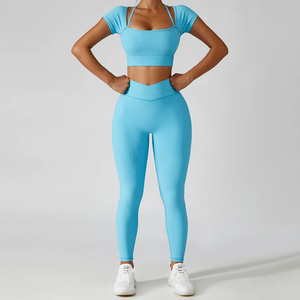 Qualité supérieure Sport course Yoga ensembles nouvelle mode Gym Fitness ensemble à séchage rapide femmes Yoga 2 pièces ensembles en gros vêtements d'été - Product Image 6