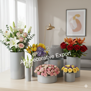 Ensemble de vases à fleurs en métal gris mat moderne, vases cylindriques décoratifs pour la décoration de la maison et des événements - Product Image 3