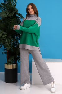 Pantalon pull à jambe large décontracté taille haute pour femmes automne hiver tricots de haute qualité ensemble deux pièces pour le yoga, le sport et la maison - Product Image 4