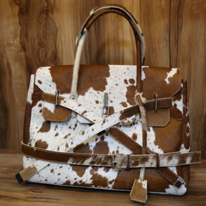 Fashionable Cowhide Leather Tote Bag with Fur Western Style <b>Purse</b> for Women - Product Image 1