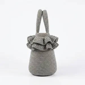 Gray Raffia Geometric Print Tote <b>Bag</b> with Ruffled Shoulder Strap Durable Fashion Handbag for <b>Women</b> Summer <b>Beach</b> Travel - Product Image 3