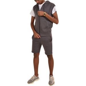 High Quality 100% Cotton <b>Blank</b> Custom Hoodiie Set Heavy <b>Weight</b> Hoodie and Shorts Set Men - Product Image 6