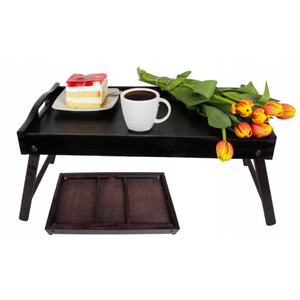 Bandeja de Desayuno de Madera de Pino con Patas Plegables 50x30 cm, Bandeja de Cama con Acabado en Laca Negra, Venta al por Mayor, Logotipo Personalizado - Product Image 1