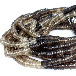 Perles en forme de pneu Heishi à facettes en quartz fumé naturel pour la fabrication de bijoux Perles de pierres précieuses en quartz en vrac de 5 à 6mm au prix du fabricant - Product Image 1