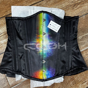Corsé Negro de Satén con Estampado de Arcoíris y Varillas Espirales para Fiestas, Estilo Gótico y Festivales - Product Image 2
