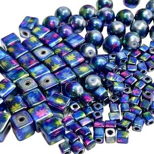 Azul iridiscente 10mm redondo 8mm cuadrado 4mm cuentas cuadradas cuentas de cristal sueltas para fabricación de joyas suministro artesanal - Product Image 2