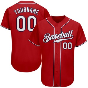 Direct Ommiz Industry vêtements de sport authentiques personnalisé rouge blanc-marine authentique maillot de baseball - Product Image 1