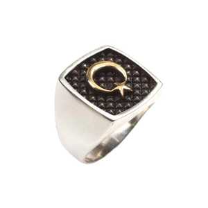 Anillo de Plata de Ley 925 para Hombre con Luna Creciente y Estrella en Relieve, Regalo Religioso Islámico - Product Image 2