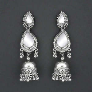 Jeweljunk Mirror Silver Plated Jhumki Drop Earrings <b>Fashion</b> 1315335 - Product Image 1
