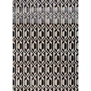 พรมถักมือ Aakar by Kavi JPRM-3212 ทำจากขนสัตว์และไหม สีเทาและดำ ลายเรขาคณิต รูปทรงสี่เหลี่ยมผืนผ้า เหมาะสำหรับห้องโถงหรือห้องพัก ทอแบบเรียบ - Product Image 1