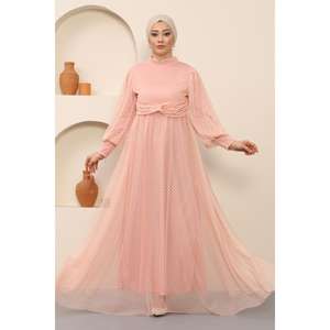 MSW12238-3 Pearl-Detailed Tulle Evening Gown Polka Dot Embroidered <b>Ball</b> Gown Empire Available XS Maxi-Length Knee-Length Styles - Product Image 1