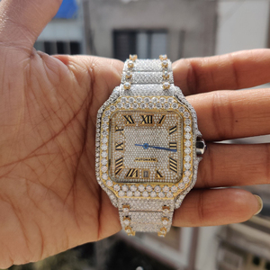 Montre glacée luxueuse à cadran clouté en diamant plaqué or jaune pour hommes, montre-bracelet livraison gratuite montre en diamant - Product Image 2