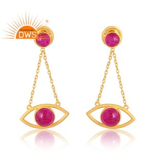 Pendiente de piedras preciosas de cuarzo rojo Aventurina Natural chapado en oro de 18 quilates de Plata de Ley 925 superventas, fabricante de joyería fina Demi - Product Image 1