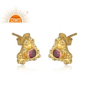 Boucles d'oreilles pour femmes Tourmaline rose taille ronde pierre précieuse plaqué or bijoux en argent Sterling fabricant - Product Image 2