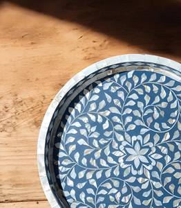 Molde Redondo de Resina Pintado a Mano con Incrustaciones de Nácar y Técnica de Incrustación de Hueso para Decoración del Hogar Rani Industries RI205 - Product Image 5