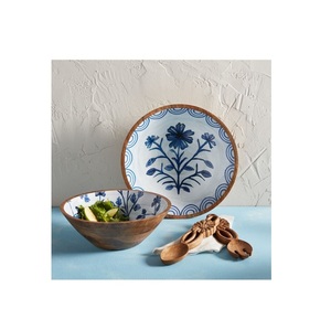 Ensaladera de madera decorativa de esmalte hecha a mano al precio más barato, cuenco de madera de mango de diseño impreso personalizable para uso multiusos - Product Image 6