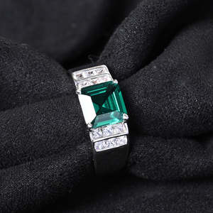 NOVAMART Fine Boho Statement <b>Rings</b> for <b>Men</b> 925 Premium Pure Sterling <b>Silver</b> Emerald Oval Cut Diamonds Geometric Pattern Rhodium - Product Image 2