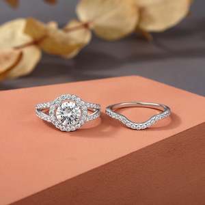 Jeulia Vintage Halo Moissanite <b>Bridal</b> Ring <b>Set</b> Round Cut Sterling Silver Wedding <b>Jewelry</b> - Product Image 5