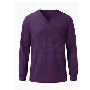 Bulk Long Sleeve <b>Scrub</b> <b>Tops</b> Men Medical Work Uniform V Neck Style Durable Stretch Fabric Professional Healthcare - Product Image 2