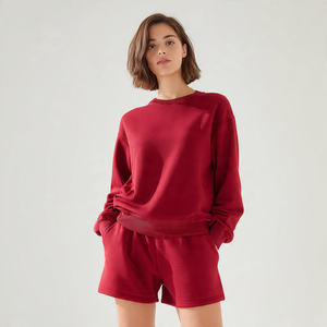 <b>Women's</b> Maternity Winter Two-Piece Sweat <b>Shorts</b> Set Jogger Streetwear Heavy Fleece Solid Pattern Rhinestone Embellishment - Product Image 1