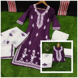 เรยอนคุณภาพมาตรฐานพร้อมลายปัก Lakhnavi จากผู้ผลิตอินเดีย - Product Image 3