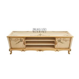 Meuble TV classique de luxe en bois ivoire avec détails peints à la main - Product Image 1