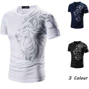 Camiseta en blanco personalizada con estampado de algodón de gran tamaño, ropa lisa, camiseta de hombre para exteriores, camiseta negra con estampado de León - Product Image 2