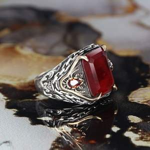 Bague pour homme en argent sterling 925 de style ottoman avec logo personnalisé Azuris VALKH1557, pierre noire naturelle, fabriquée à la main en Turquie - Product Image 4