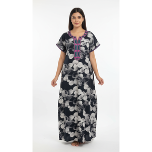 Camisón Largo Cómodo para Mujer, Tejido de Alta Calidad, Mangas Cortas, Largo Completo, con Bolsillo Lateral, Ropa de Dormir para Dama - Product Image 4