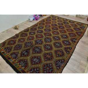 Turkish Large Rug, 6.2x10.2 ft Vintage Rug, <b>Red</b> Check <b>Wool</b> Rug - Product Image 3
