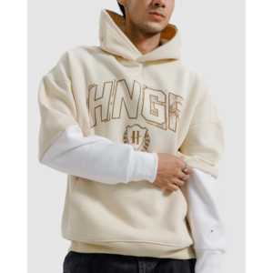 Sweat à capuche HNGR avec broderie 3D sur les manches, 100% coton French Terry 400gsm, motif uni, sérigraphie et impression sur écran - Product Image 3