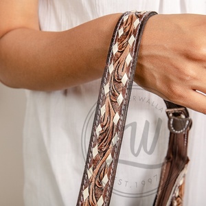 Handmade Large Cowhide Tote <b>Shoulder</b> Bag Genuine Leather with Tooling Patch and Matching <b>Straps</b> Portable Mid Hairon Design - Product Image 3