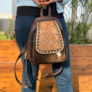 กระเป๋าเป้สะพายหลังหนังวัวสำหรับผู้หญิง, กระเป๋าเป้สะพายหลังสไตล์ตะวันตกหนังแท้คุณภาพสูงทนทาน - Product Image 4