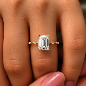 Bagues de fiançailles personnalisées en or jaune 14 carats avec diamant de laboratoire taille émeraude, certifiées IGI, solitaires, pour mariage, pour femmes - Product Image 2
