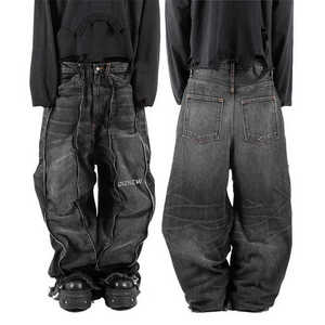 High Street Custom <b>Jeans</b> High Quality Cotton Straight Denim with Black Label Wash Plus Size <b>Button</b> <b>Fly</b> Closure New Arrival - Product Image 1