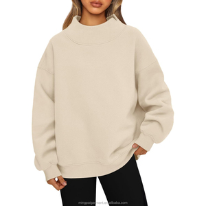 Logo personnalisé pour femmes en coton doux brodé col montant Streetwear Pull polaire surdimensionné Pull femmes col montant Sweat - Product Image 4