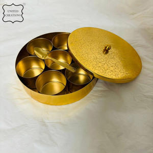 High Demand Brass & Copper Masala Box with Engraved Lid Kitchenware Spice Herb Storage Set Multipurpose Spices Box - Product Image 3